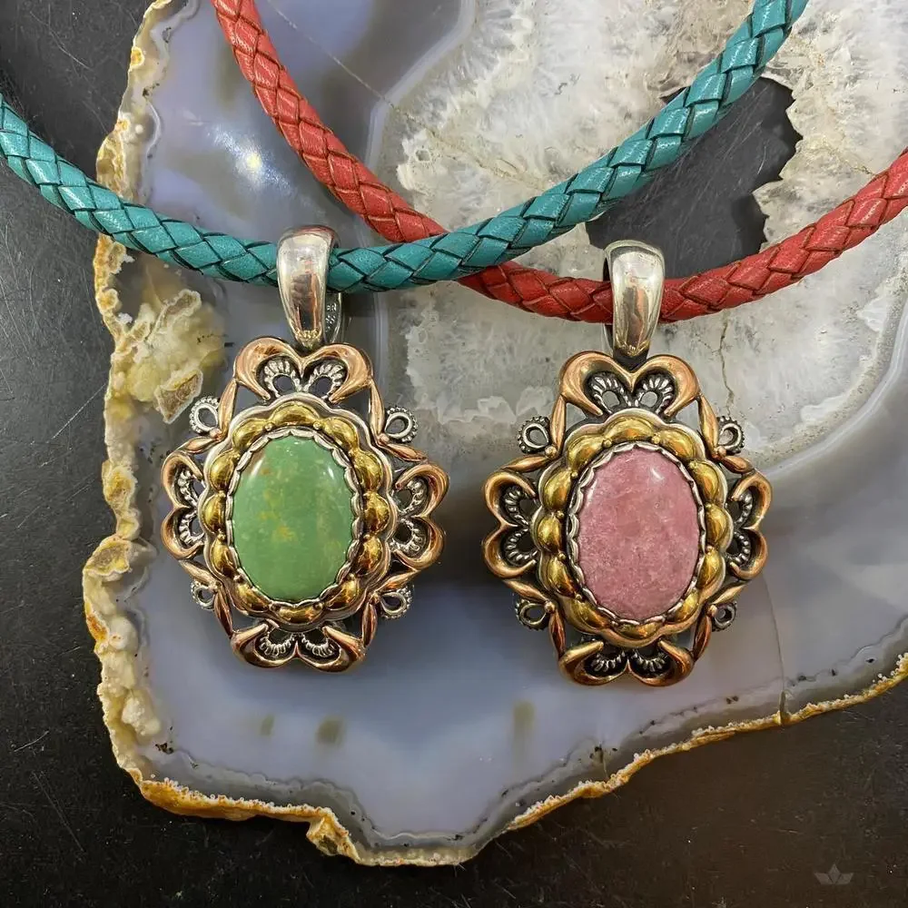 Carolyn Pollack Southwestern Style Mix Metal Turquoise & Rhodonite Pendant